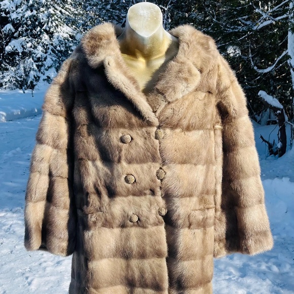 Vintage 1950’s Style Silver/ Beige Mink Fur Coat, Fur Coat - Picture 1 of 6